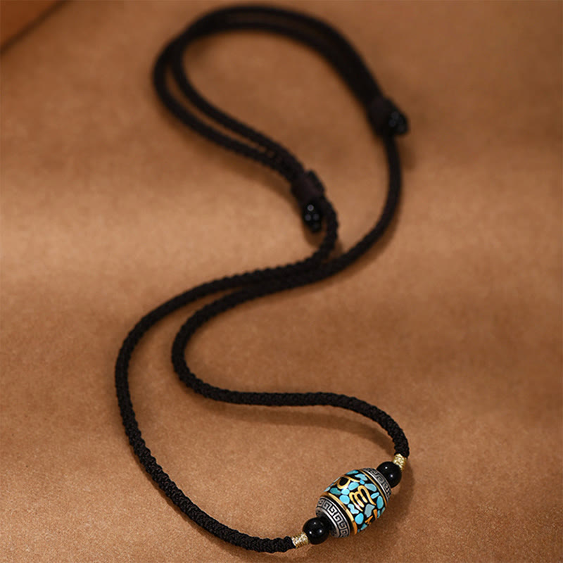 Wear FengShui Tibet Om Mani Padme Hum Dzi Bead Pattern Protection Rotatable Necklace Pendant
