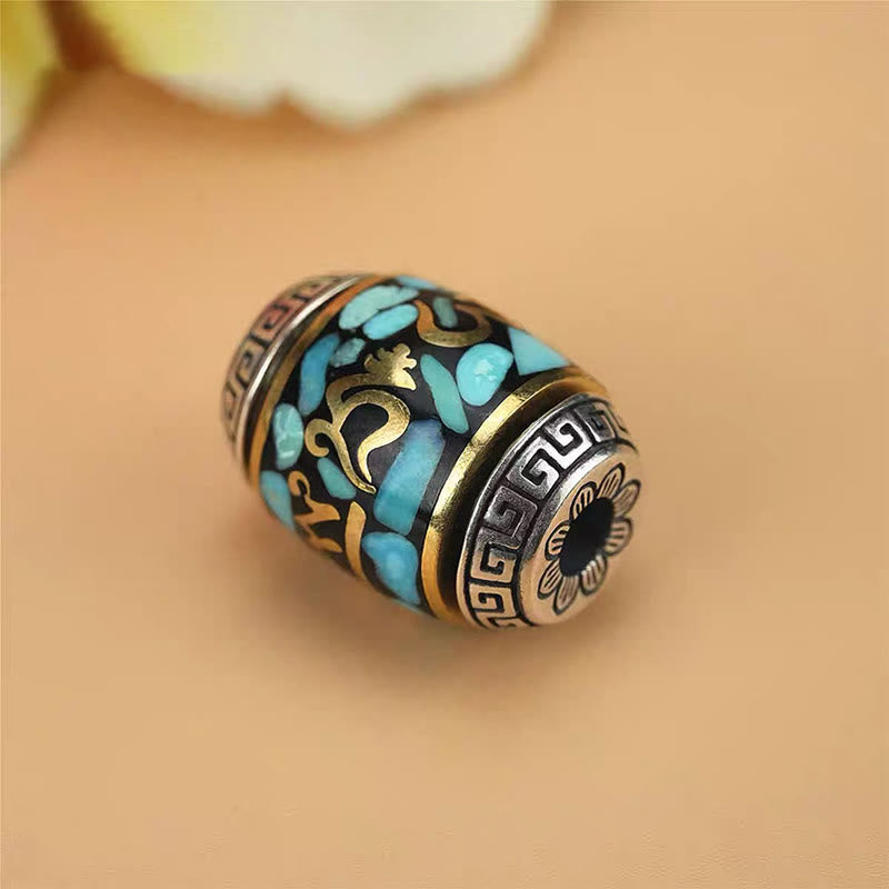 Wear FengShui Tibet Om Mani Padme Hum Dzi Bead Pattern Protection Rotatable Necklace Pendant