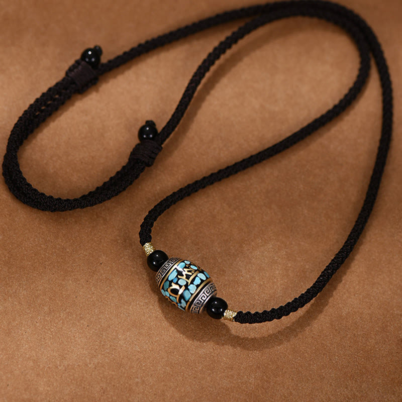 Wear FengShui Tibet Om Mani Padme Hum Dzi Bead Pattern Protection Rotatable Necklace Pendant