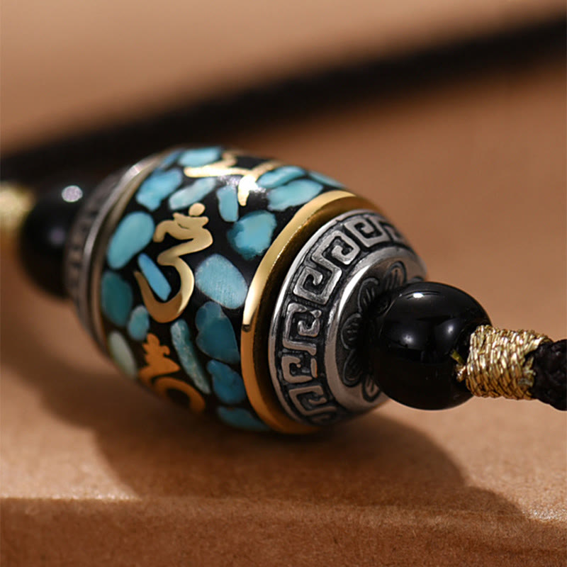 Wear FengShui Tibet Om Mani Padme Hum Dzi Bead Pattern Protection Rotatable Necklace Pendant
