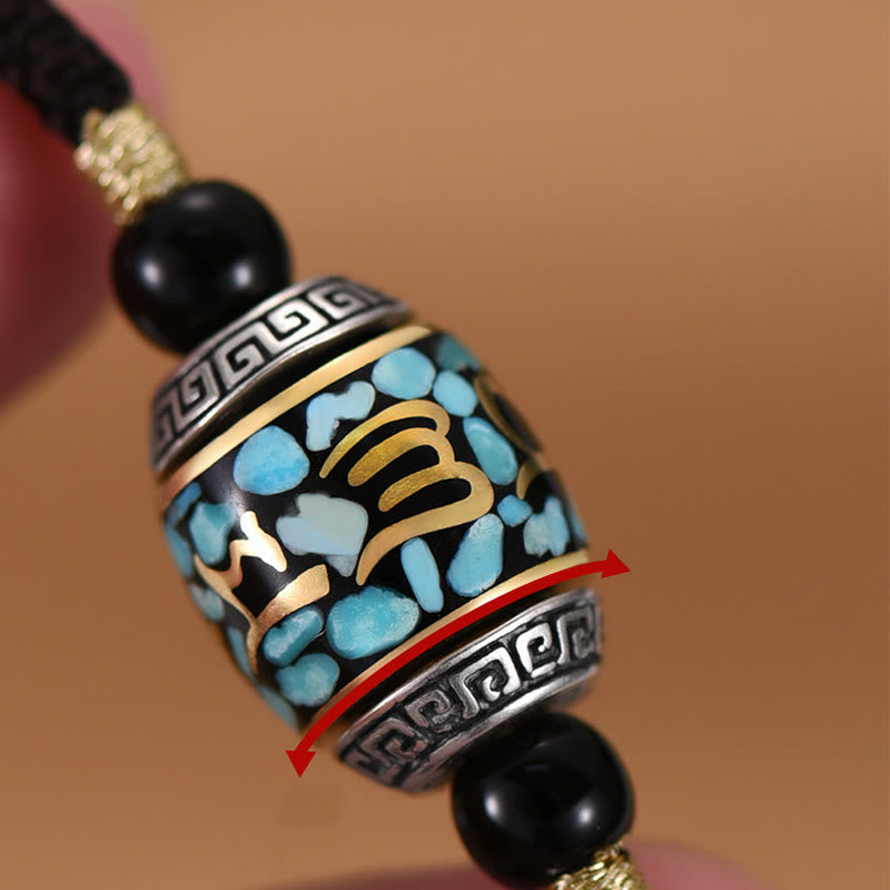 Wear FengShui Tibet Om Mani Padme Hum Dzi Bead Pattern Protection Rotatable Necklace Pendant