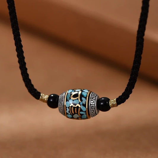 Wear FengShui Tibet Om Mani Padme Hum Dzi Bead Pattern Protection Rotatable Necklace Pendant