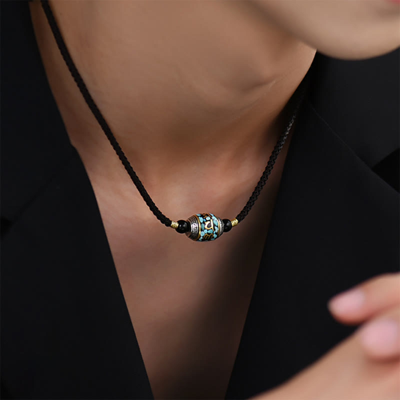 Wear FengShui Tibet Om Mani Padme Hum Dzi Bead Pattern Protection Rotatable Necklace Pendant