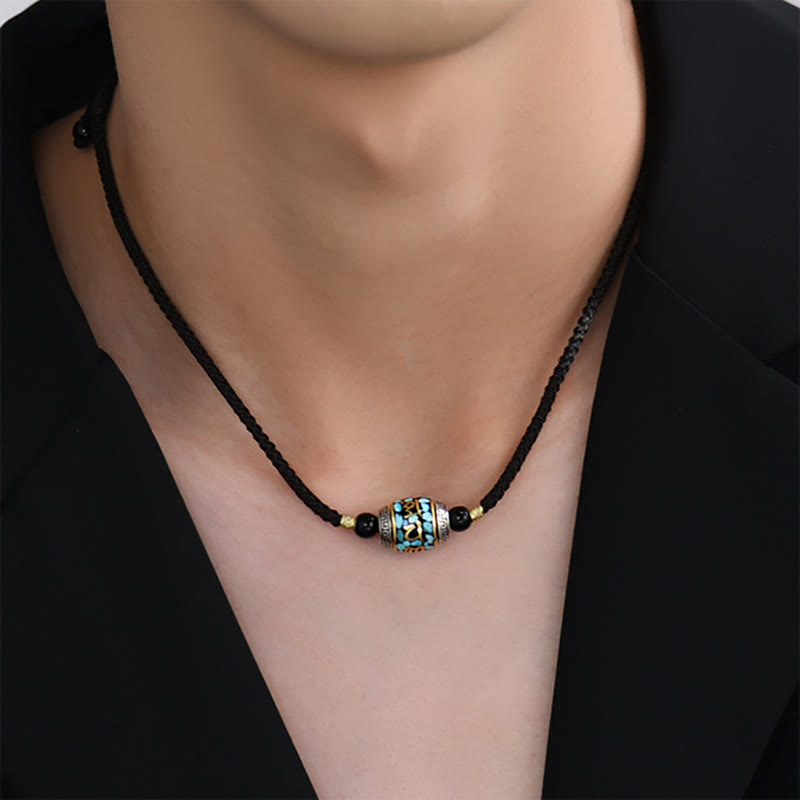 Wear FengShui Tibet Om Mani Padme Hum Dzi Bead Pattern Protection Rotatable Necklace Pendant