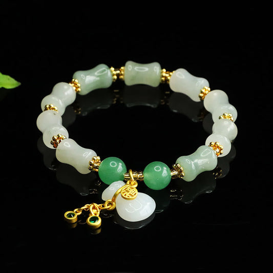 Wear FengShui Natural Tianshan Jade Fu Character Money Bag Pattern Prosperity Bracelet