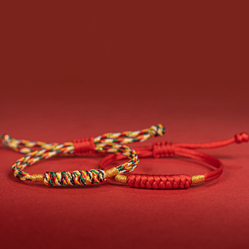 Wear FengShui Handmade Braided Red String Happy Knot Flat Knot Colorful Rope Bracelet