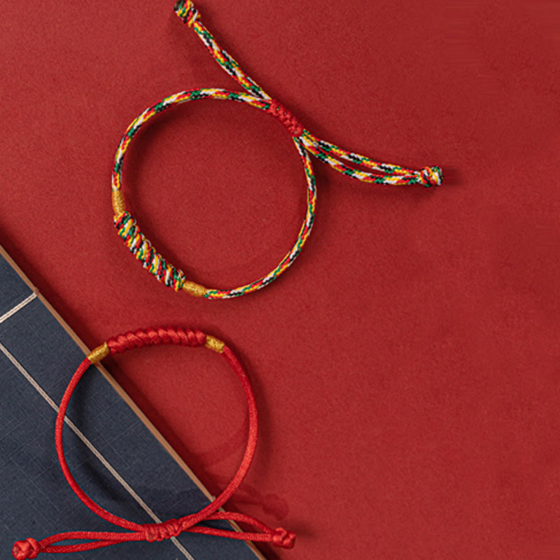 Wear FengShui Handmade Braided Red String Happy Knot Flat Knot Colorful Rope Bracelet