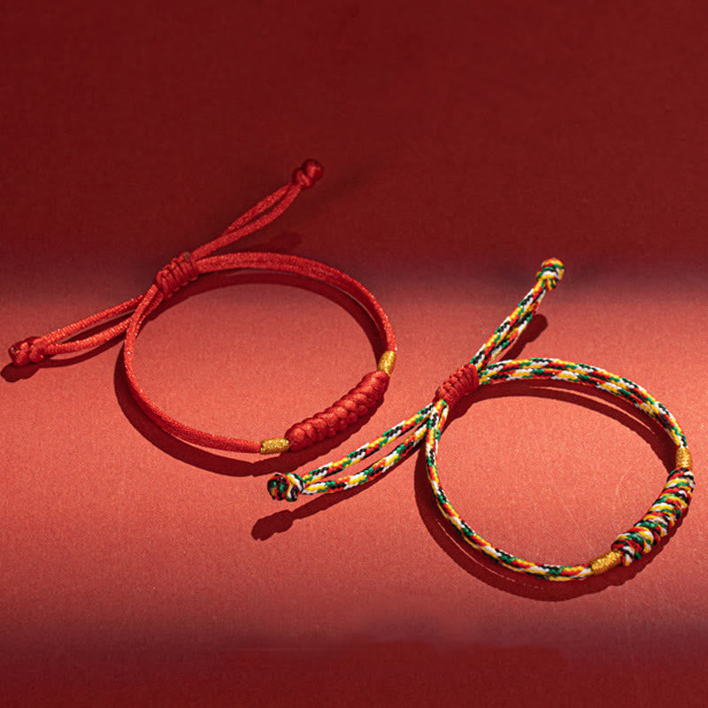 Wear FengShui Handmade Braided Red String Happy Knot Flat Knot Colorful Rope Bracelet