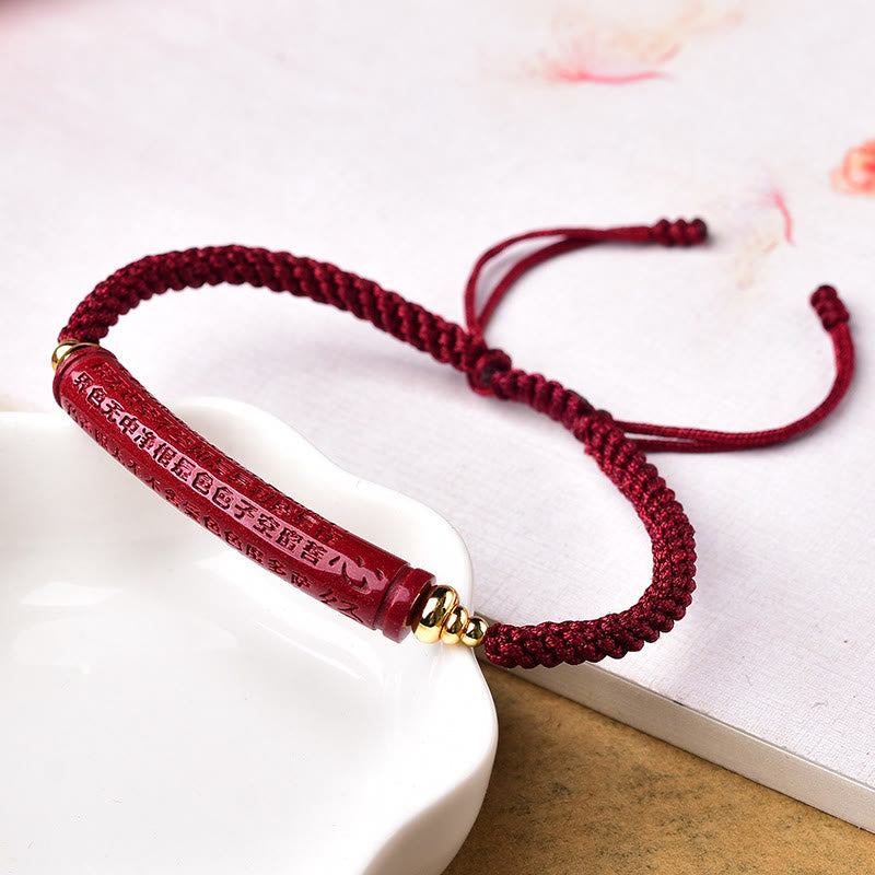 Wear FengShui Handmade Cinnabar Om Mani Padme Hum Heart Sutra Blessing Braided Bracelet