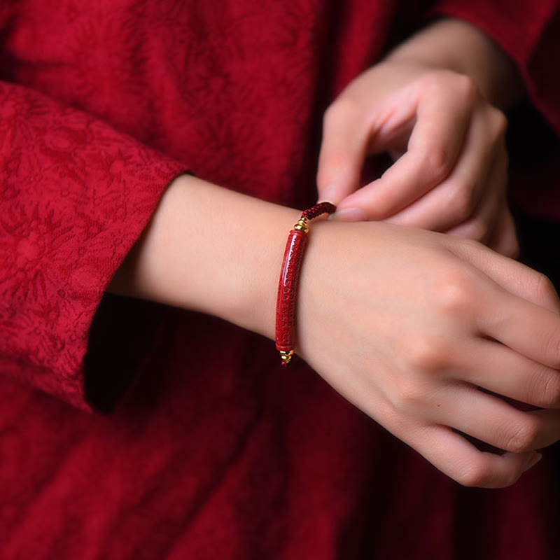 Wear FengShui Handmade Cinnabar Om Mani Padme Hum Heart Sutra Blessing Braided Bracelet