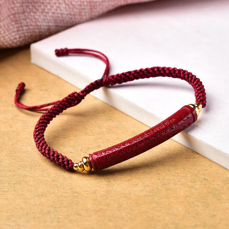 Wear FengShui Handmade Cinnabar Om Mani Padme Hum Heart Sutra Blessing Braided Bracelet