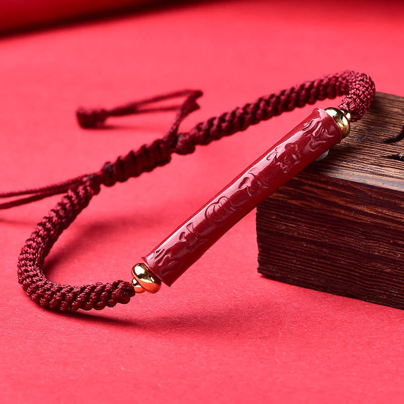 Wear FengShui Handmade Cinnabar Om Mani Padme Hum Heart Sutra Blessing Braided Bracelet