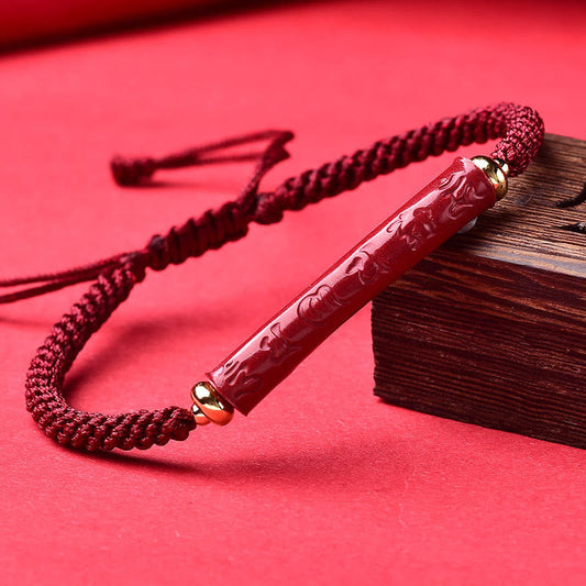 Wear FengShui Handmade Cinnabar Om Mani Padme Hum Heart Sutra Blessing Braided Bracelet
