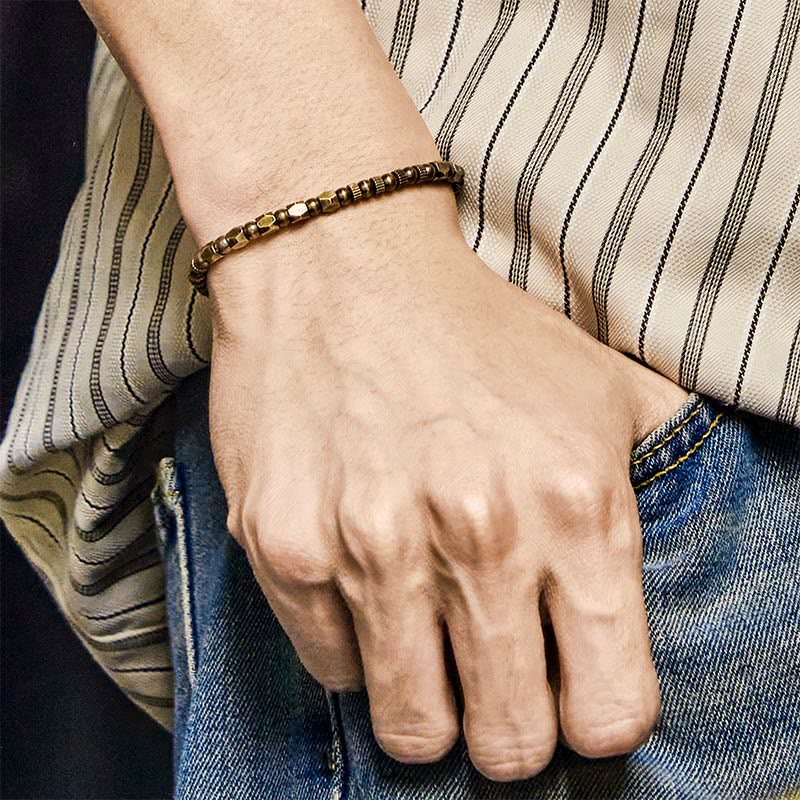 Wear FengShui Retro Distressed Irregular Design Copper Brass Luck Bracelet