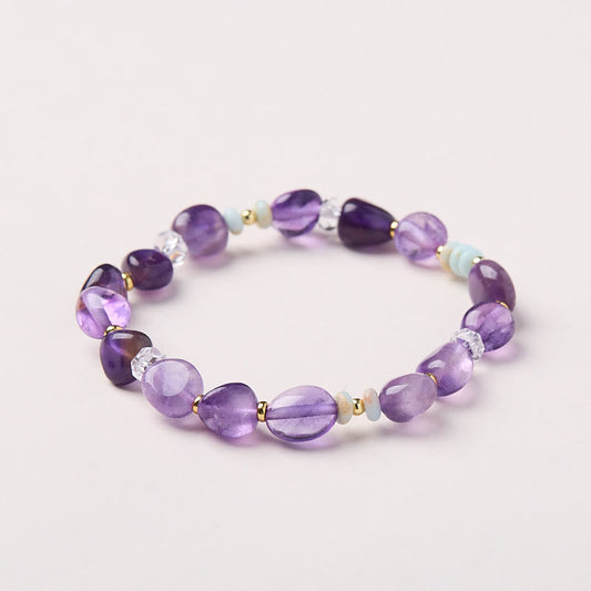 Wear FengShui Natural Irregular Amethyst Shoushan Stone White Crystal Healing Bracelet