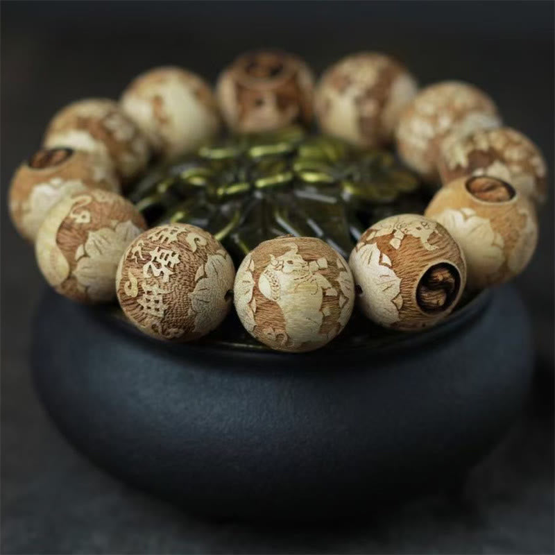 Wear FengShui Camphor Wood Yin Yang Ox Engraved Clarity Bracelet