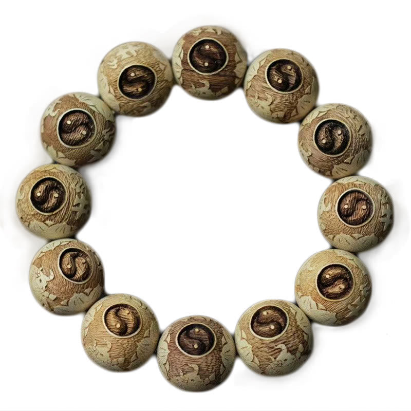 Wear FengShui Camphor Wood Yin Yang Ox Engraved Clarity Bracelet