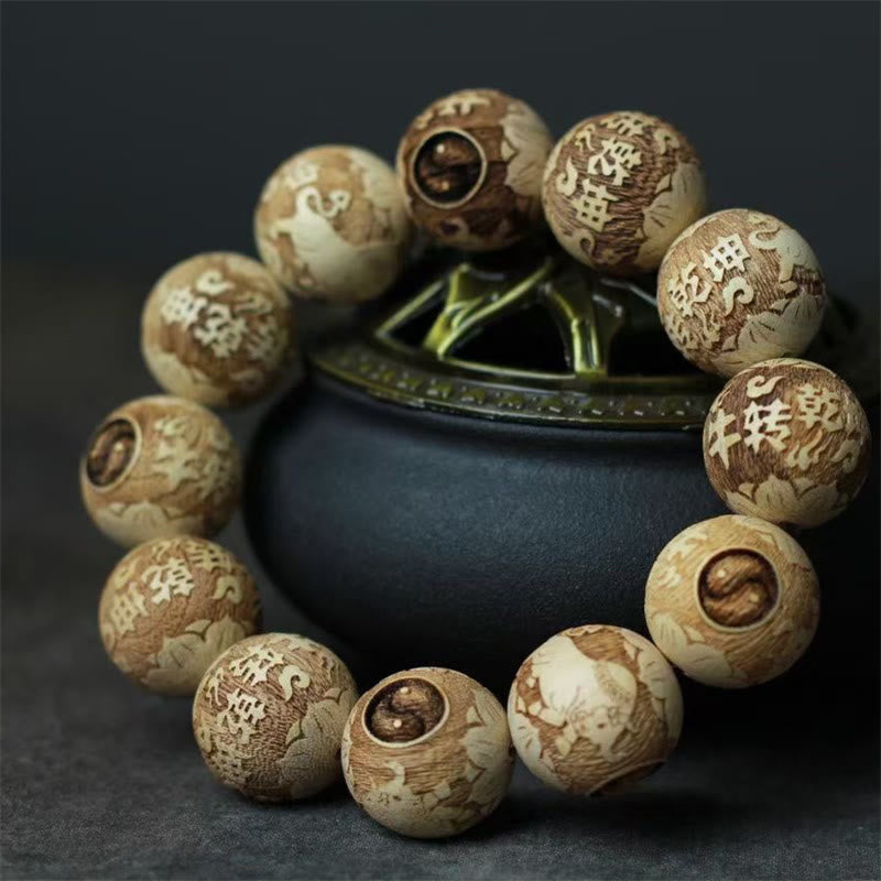 Wear FengShui Camphor Wood Yin Yang Ox Engraved Clarity Bracelet