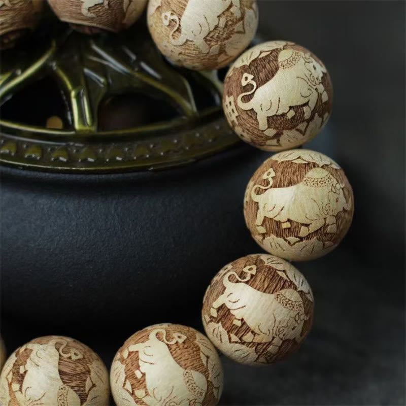 Wear FengShui Camphor Wood Yin Yang Ox Engraved Clarity Bracelet