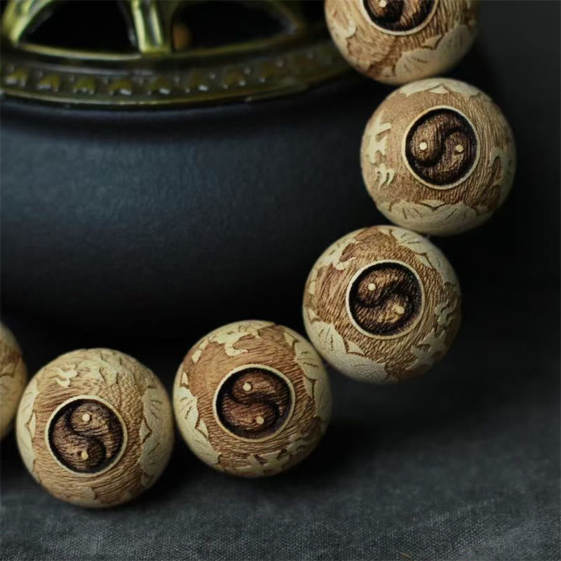 Wear FengShui Camphor Wood Yin Yang Ox Engraved Clarity Bracelet