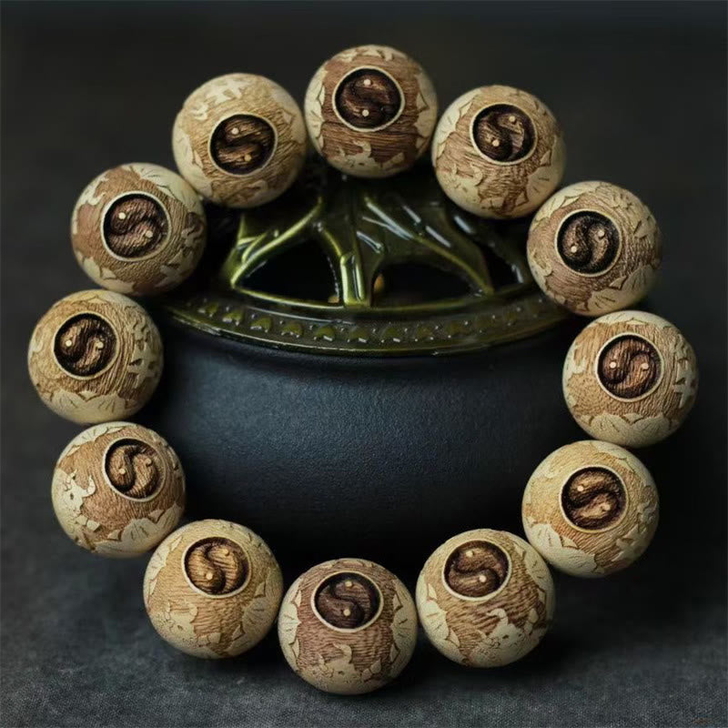 Wear FengShui Camphor Wood Yin Yang Ox Engraved Clarity Bracelet