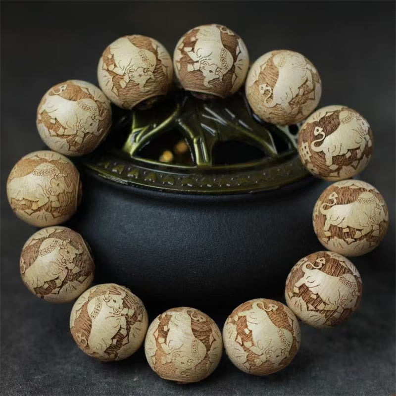 Wear FengShui Camphor Wood Yin Yang Ox Engraved Clarity Bracelet
