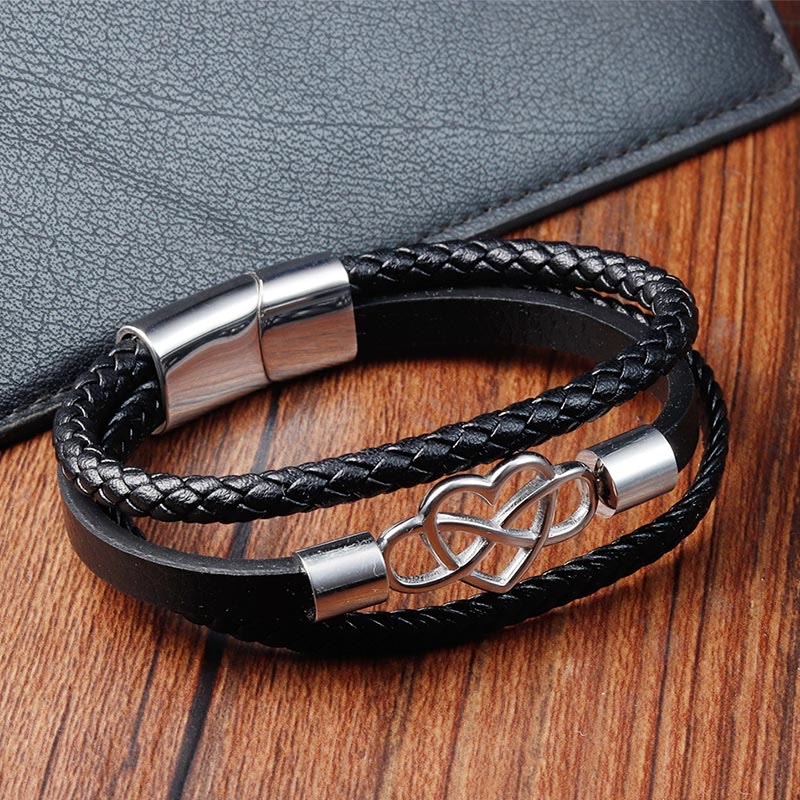 Wear FengShui Geometric Leather Titanium Steel Strengthen Buckle Bracelet