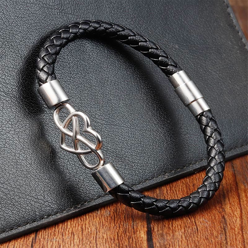 Wear FengShui Geometric Leather Titanium Steel Strengthen Buckle Bracelet