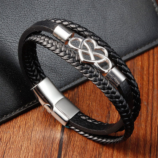 Wear FengShui Geometric Leather Titanium Steel Strengthen Buckle Bracelet