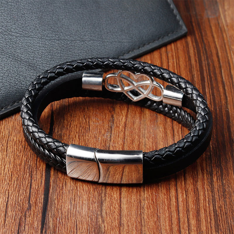 Wear FengShui Geometric Leather Titanium Steel Strengthen Buckle Bracelet