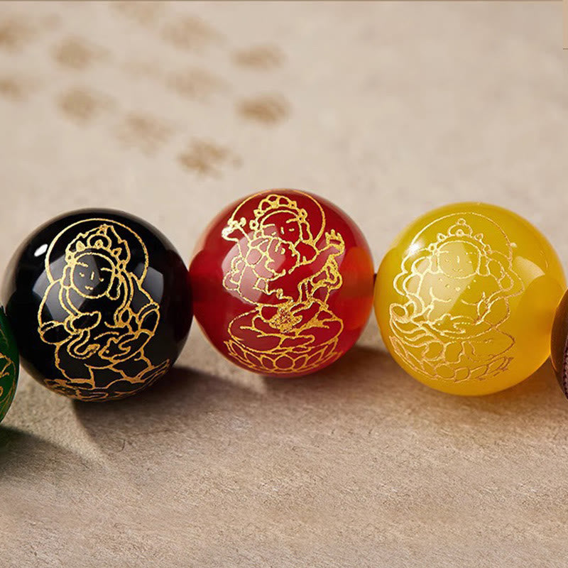 Wear FengShui Small Leaf Red Sandalwood Five Directions Gods of Wealth Calm Bracelet