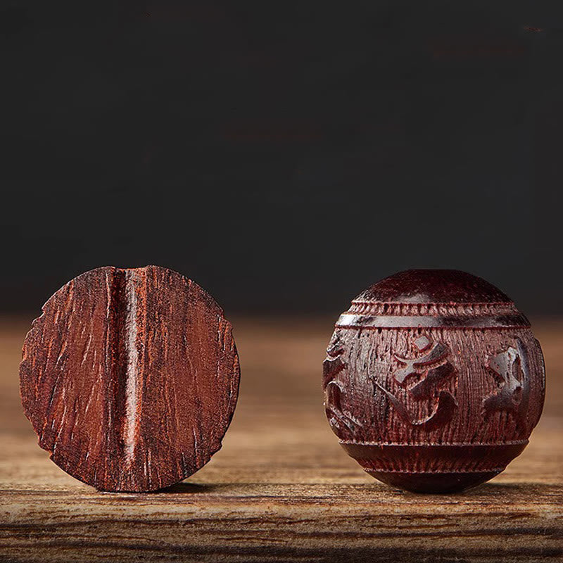 Wear FengShui Small Leaf Red Sandalwood Five Directions Gods of Wealth Calm Bracelet