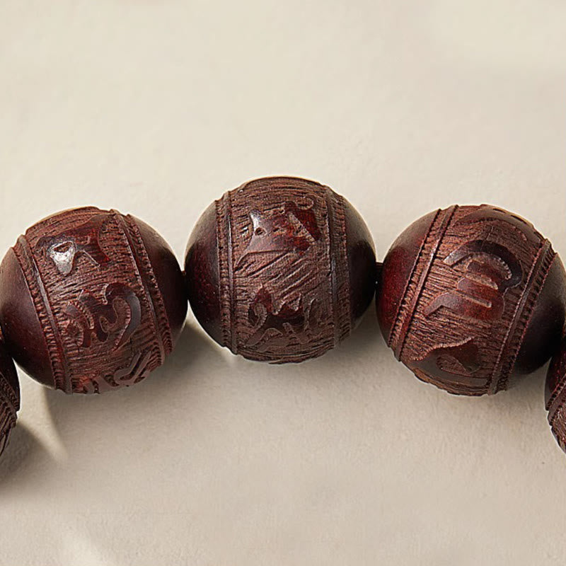 Wear FengShui Small Leaf Red Sandalwood Five Directions Gods of Wealth Calm Bracelet