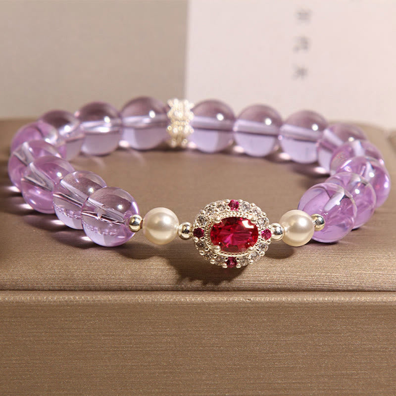 Wear FengShui Natural Amethyst Pearl Red Zircon Balance Bracelet