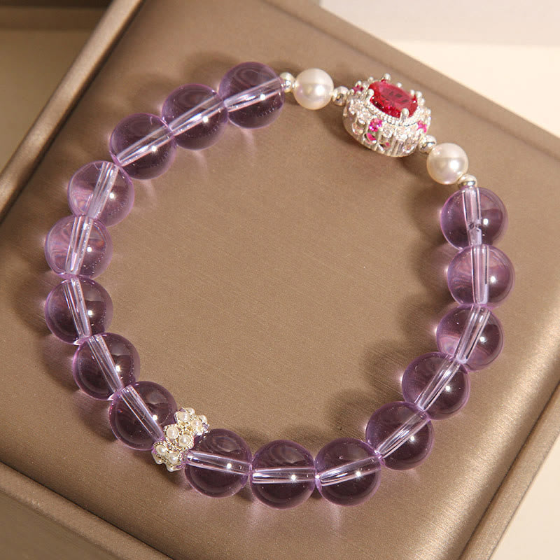Wear FengShui Natural Amethyst Pearl Red Zircon Balance Bracelet