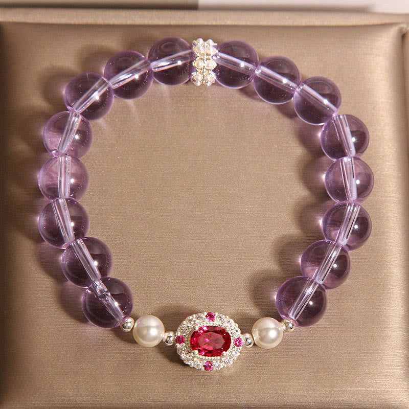 Wear FengShui Natural Amethyst Pearl Red Zircon Balance Bracelet