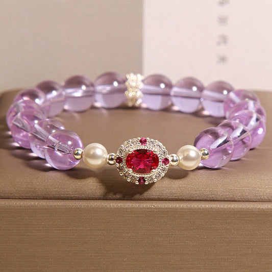 Wear FengShui Natural Amethyst Pearl Red Zircon Balance Bracelet