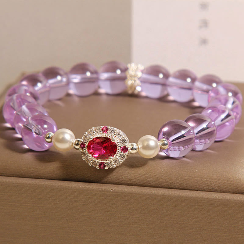Wear FengShui Natural Amethyst Pearl Red Zircon Balance Bracelet