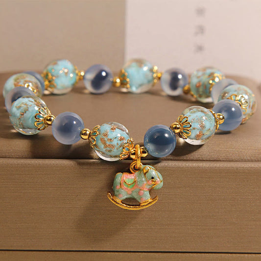 Wear FengShui Natural Candy Agate White Crystal Year Of The Horse Strength Bracelet