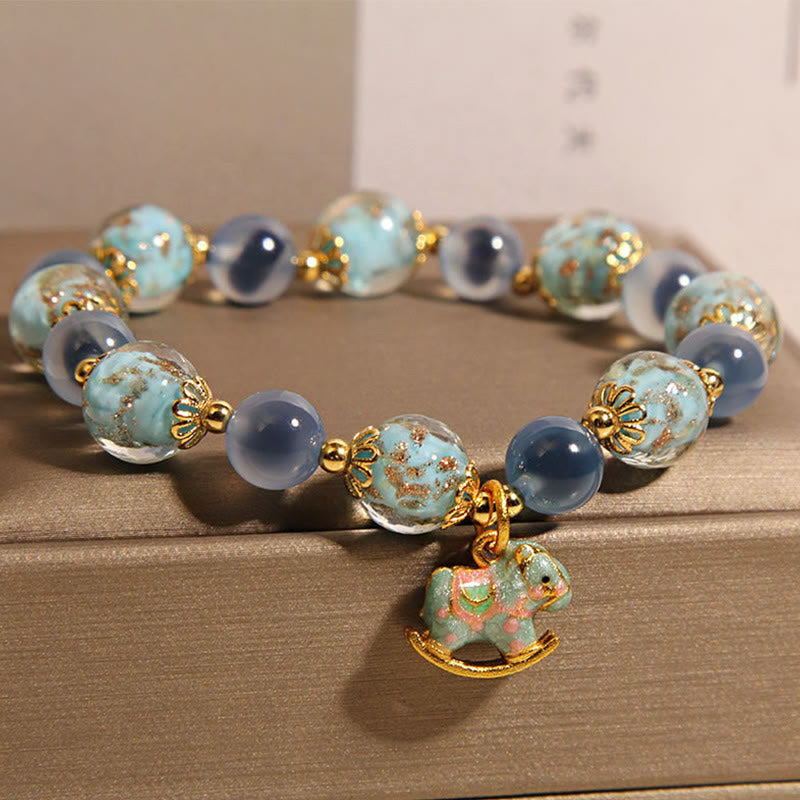 Wear FengShui Natural Candy Agate White Crystal Year Of The Horse Strength Bracelet