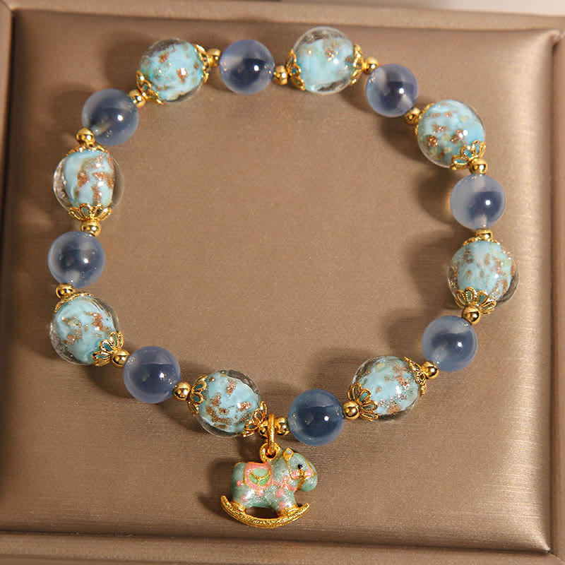 Wear FengShui Natural Candy Agate White Crystal Year Of The Horse Strength Bracelet