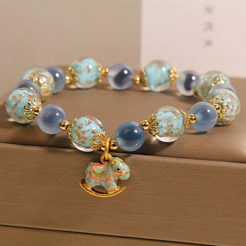 Wear FengShui Natural Candy Agate White Crystal Year Of The Horse Strength Bracelet