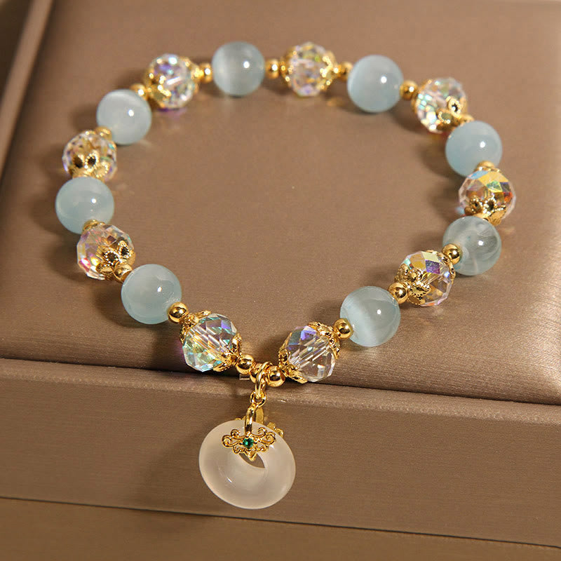 Wear FengShui Blue Cat's Eye White Crystal Peace Buckle Meaning Balance Bracelet