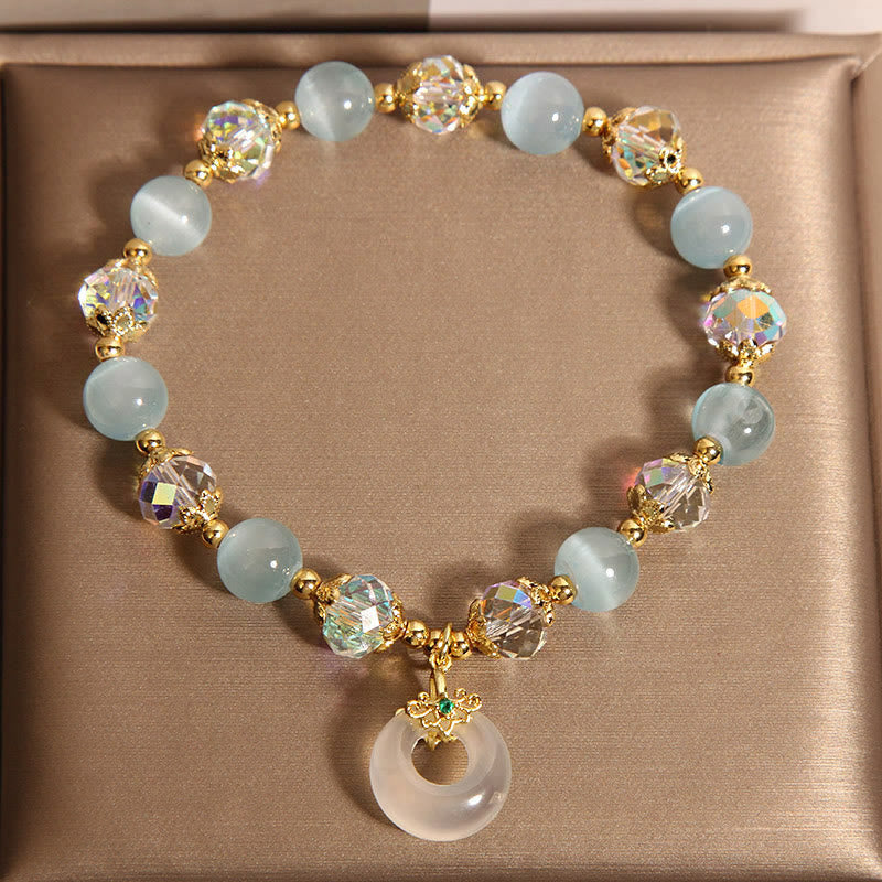 Wear FengShui Blue Cat's Eye White Crystal Peace Buckle Meaning Balance Bracelet