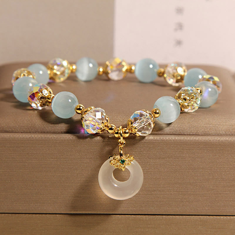 Wear FengShui Blue Cat's Eye White Crystal Peace Buckle Meaning Balance Bracelet