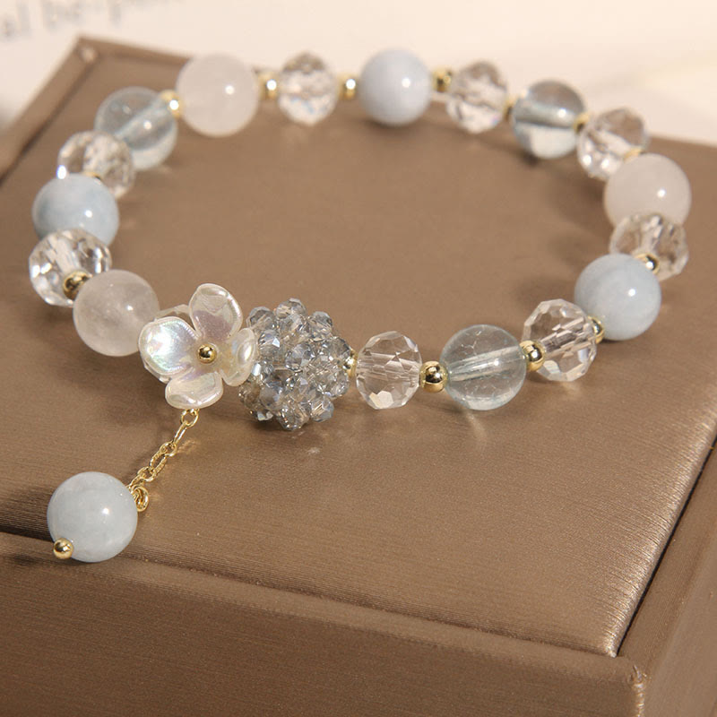 Wear FengShui Aquamarine Yellow Cat's Eye Stone Flower Peace Bracelet