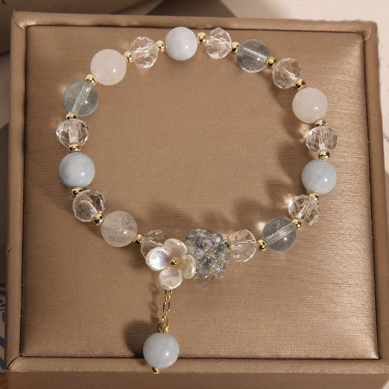 Wear FengShui Aquamarine Yellow Cat's Eye Stone Flower Peace Bracelet