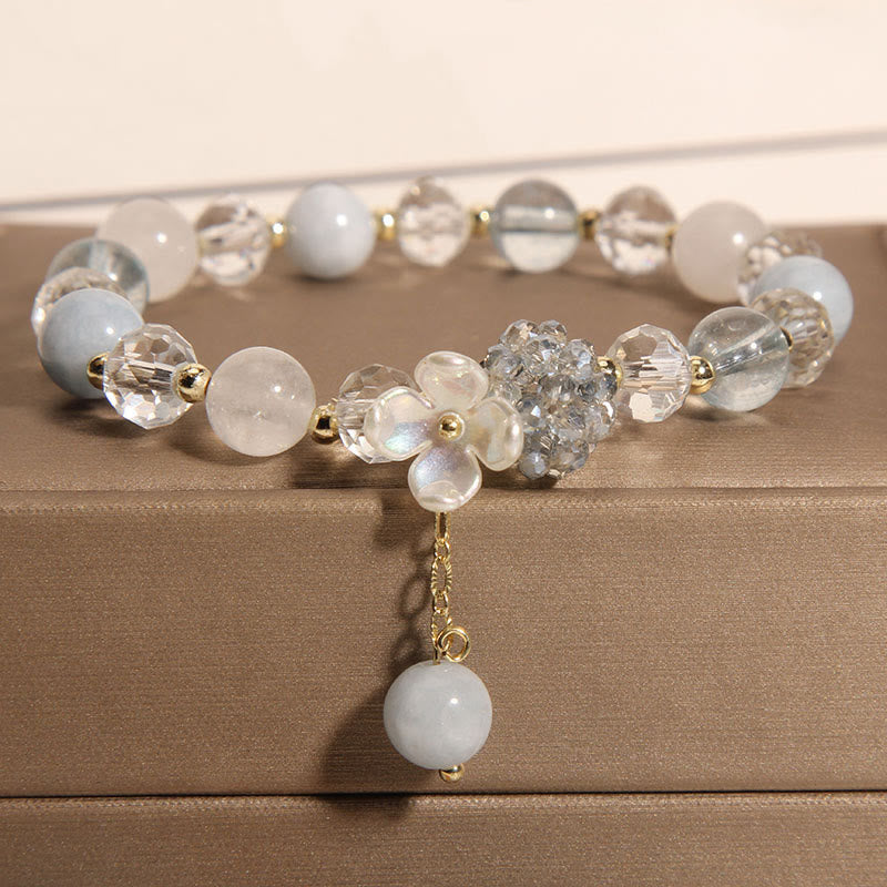 Wear FengShui Aquamarine Yellow Cat's Eye Stone Flower Peace Bracelet