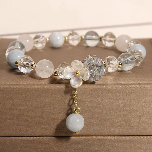 Wear FengShui Aquamarine Yellow Cat's Eye Stone Flower Peace Bracelet