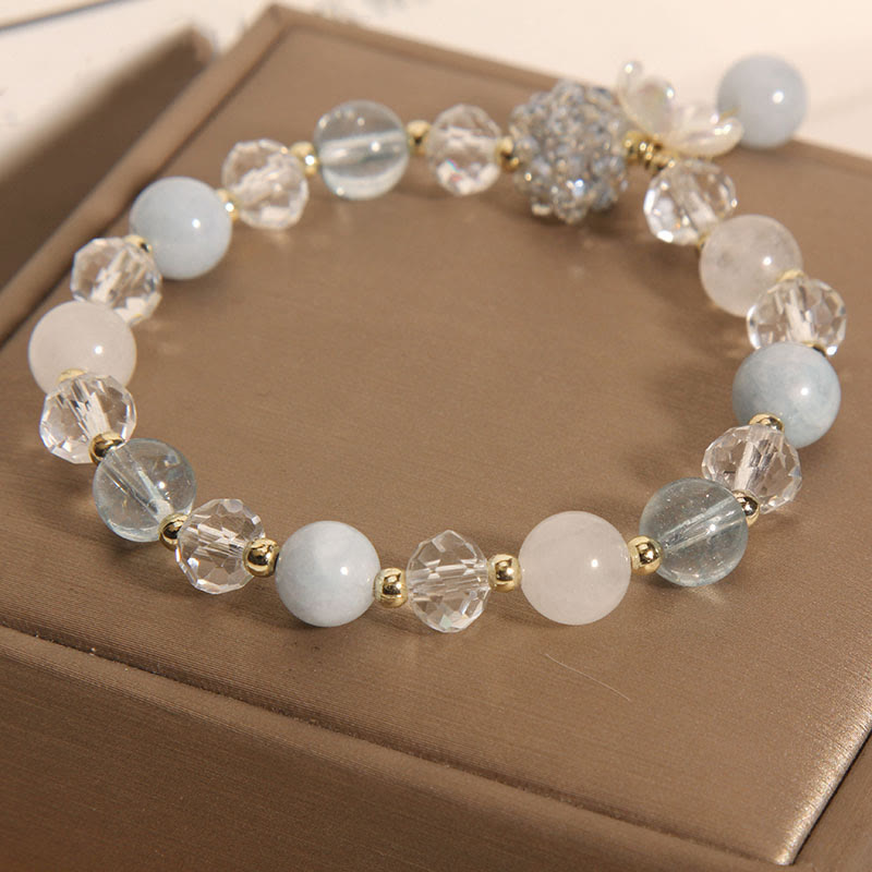 Wear FengShui Aquamarine Yellow Cat's Eye Stone Flower Peace Bracelet